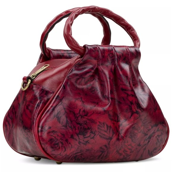 NEW PATRICIA NASH MILBURN BURGUNDY RED ROSES PLEATED LEATHER VINTAGE STYLE BAG - Picture 2 of 5